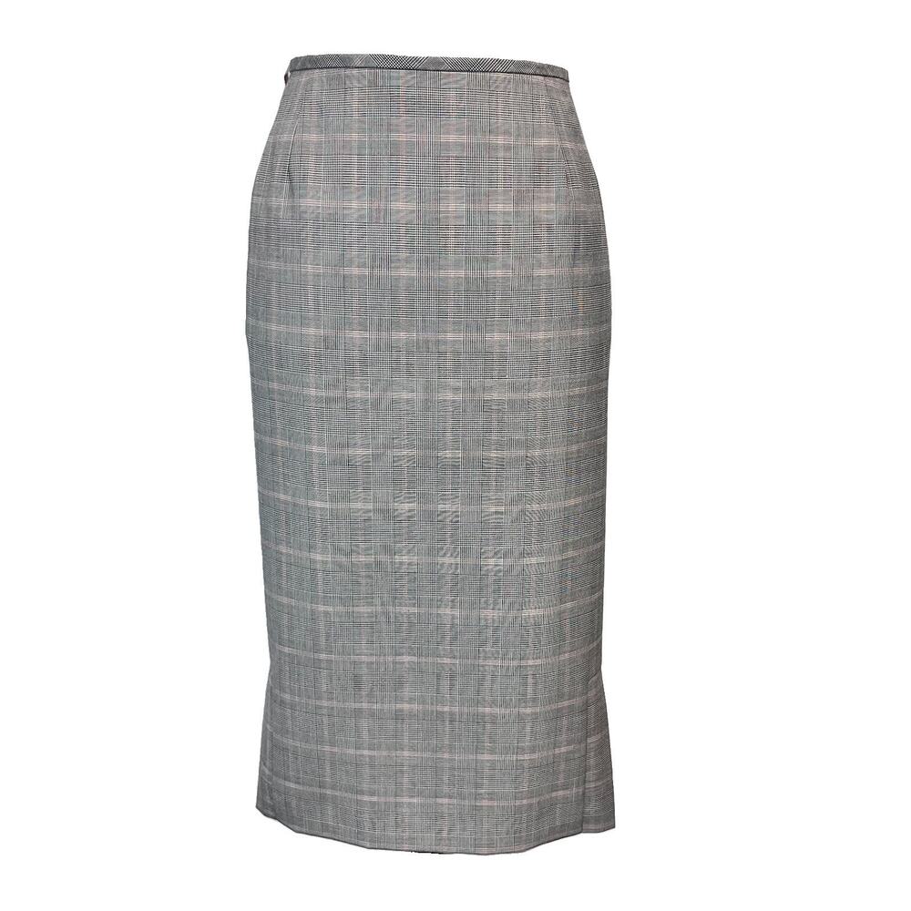 Kasper Skirt size 12 Black Peach Hounds Tooth Plaid Straight Midi Pleats Career